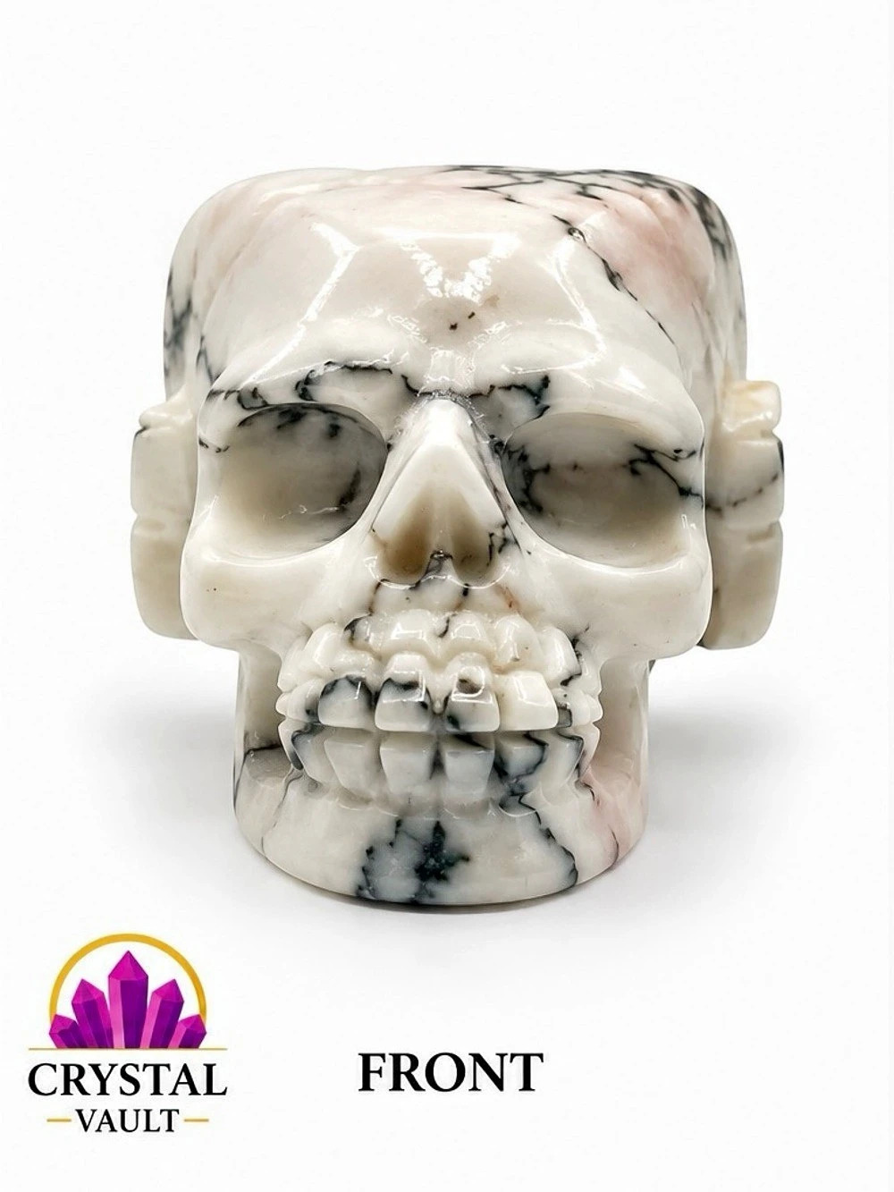 Dendritic Agate Crystal Skull 1.5” White Black Carving 3.4 oz